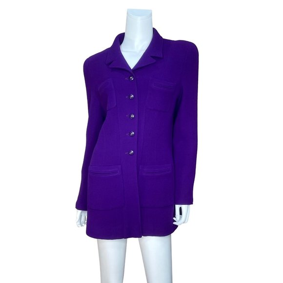 CHANEL Vintage 1995 Fall Winter 95A Wool Purple Gold Button Blazer - Picture 4 of 12